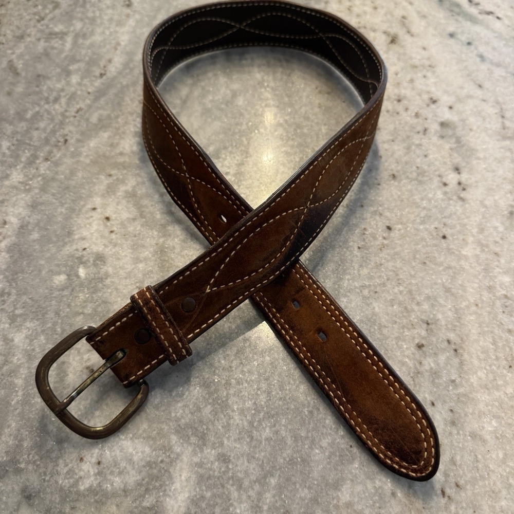 VTG Tex Tan Brown Leather Belt 2002B Size 32 Western Cowboy Work USA